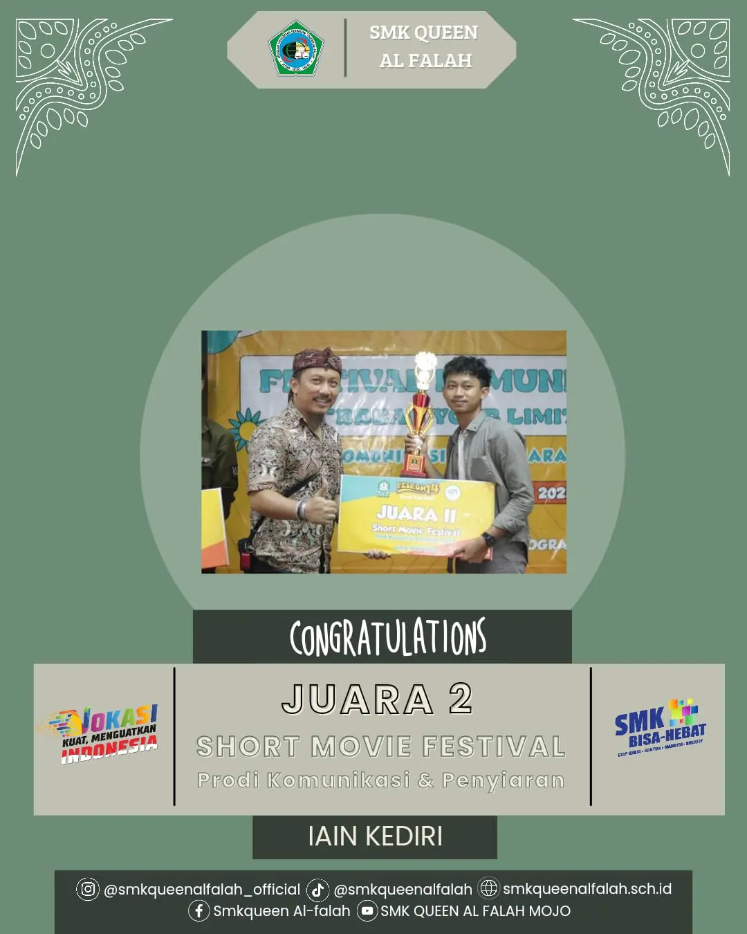 Dokumentasi prestasi Juara 2 Short Movie Festival Komunikasi ke-14