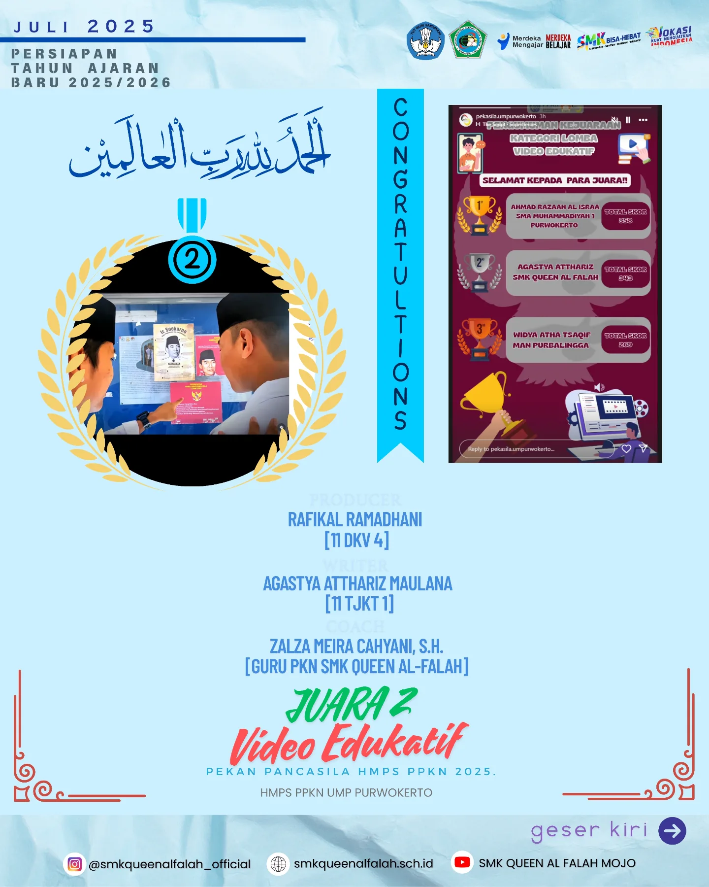 Dokumentasi prestasi Juara 2 Video Edukatif Pekan Pancasila 2025