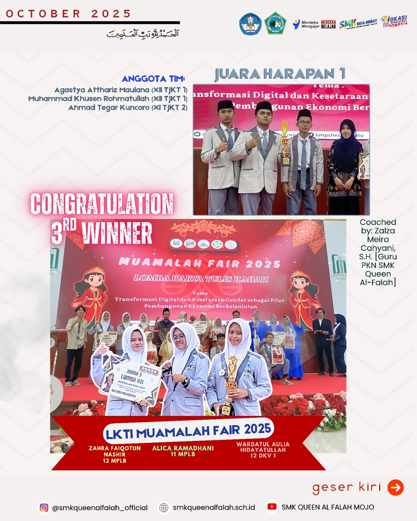Dokumentasi prestasi Juara 3 LKTI Muamalah Fair 2025