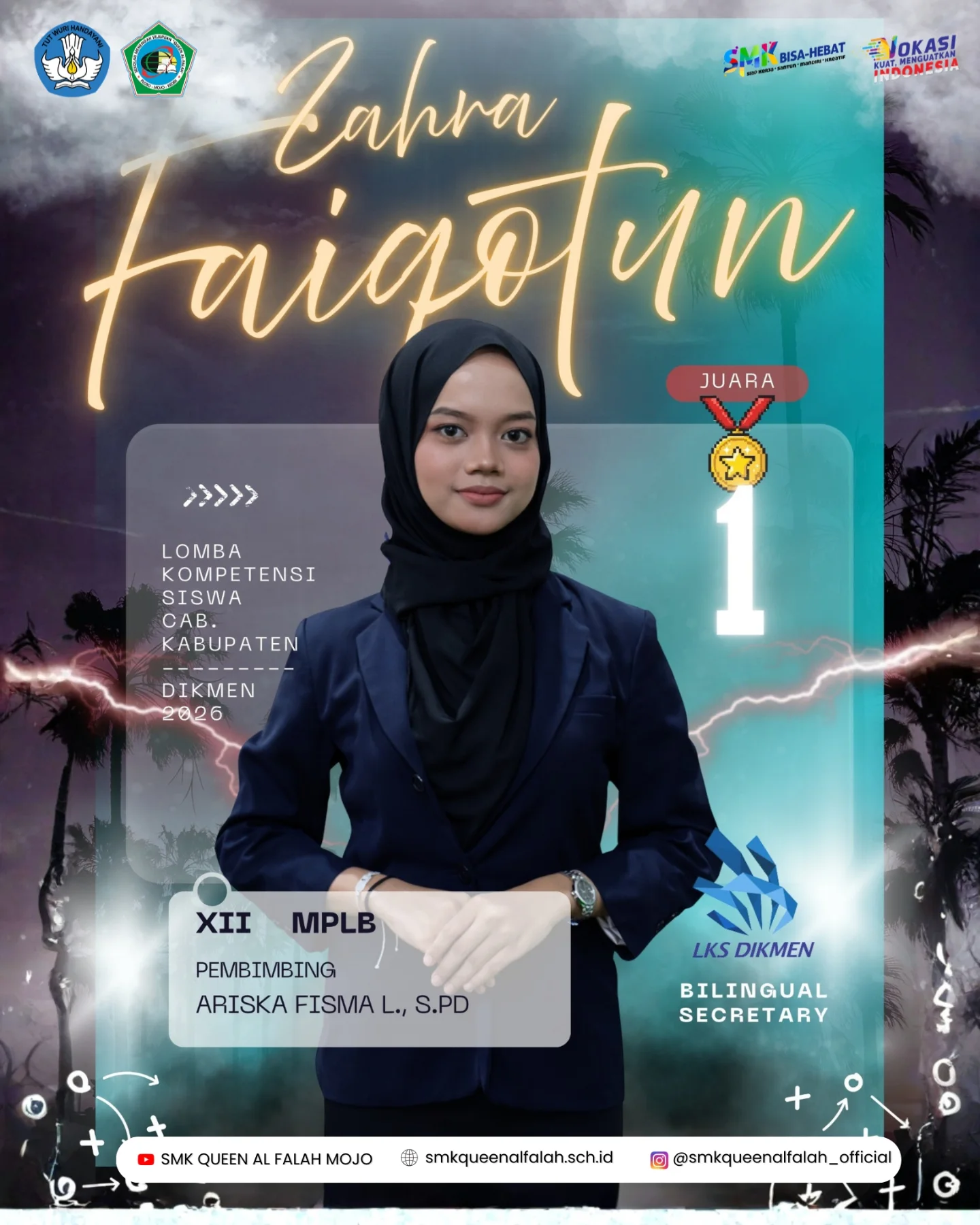 Dokumentasi prestasi Juara 1 LKS Bilingual Secretary Kabupaten Kediri 2026