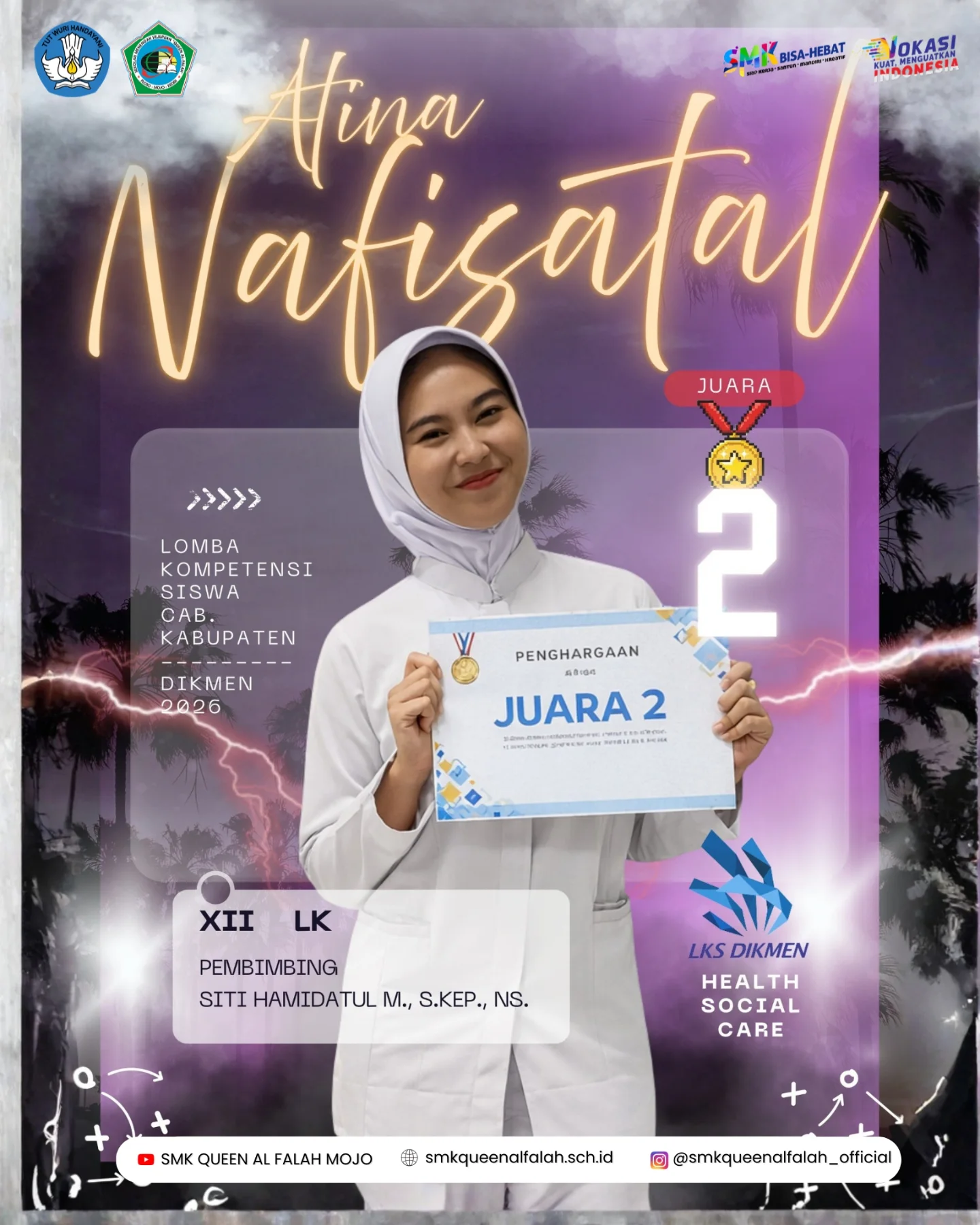 Dokumentasi prestasi Juara 2 LKS Health and Social Care Kabupaten Kediri 2026