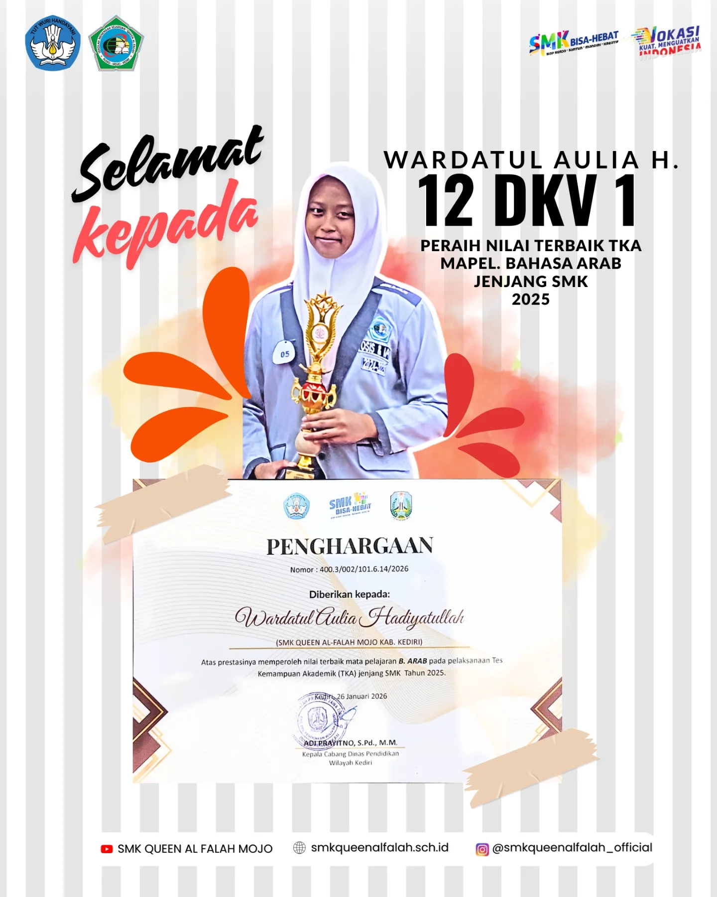 Dokumentasi prestasi Nilai Terbaik TKA Bahasa Arab Jenjang SMK 2025