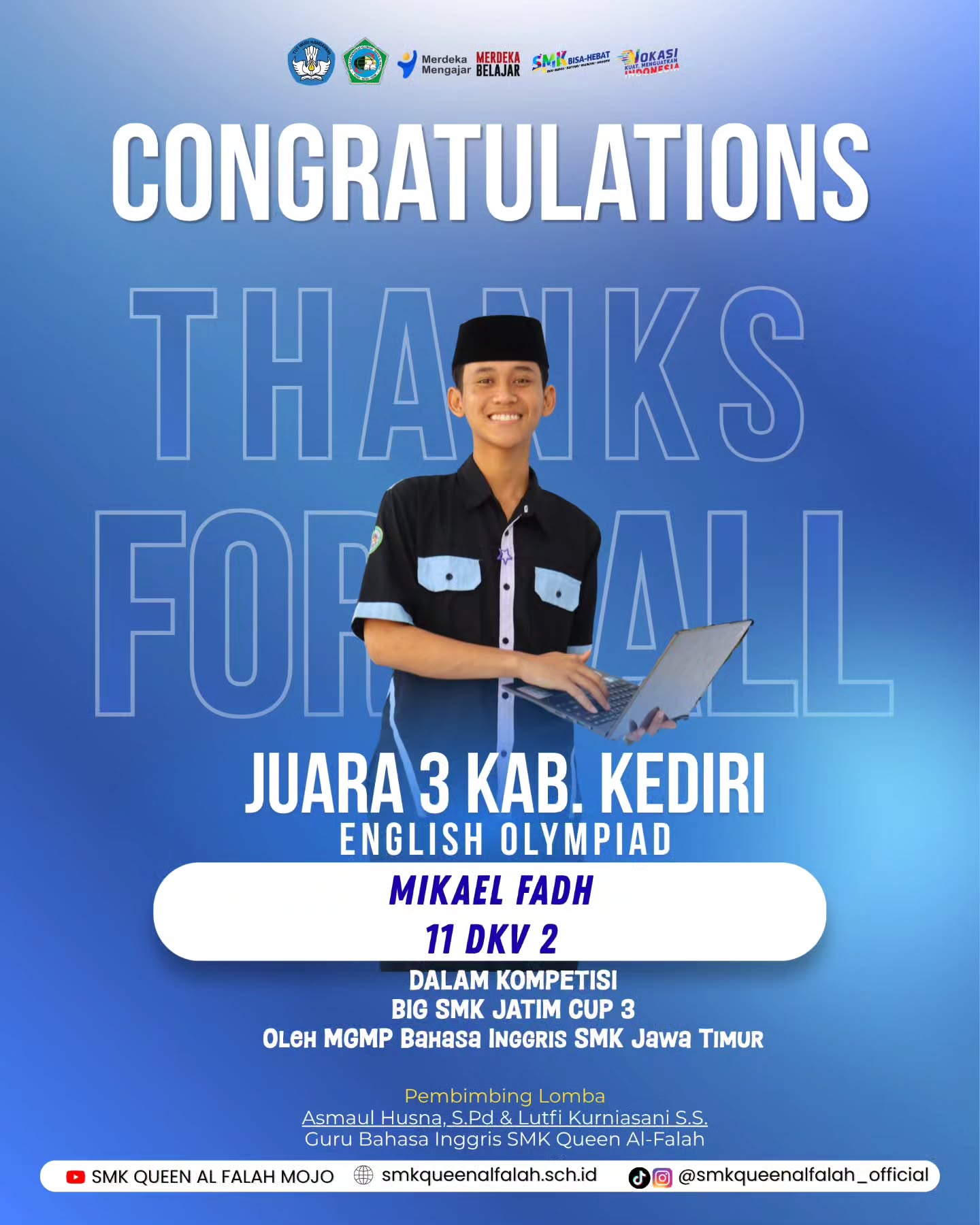 Mikael Fadh Juara 3 English Olympiad Kabupaten Kediri