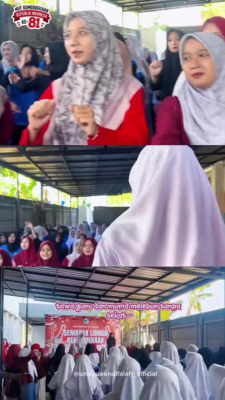 Keceriaan murid dan guru putri SMK Queen Al-Falah dalam lomba kemerdekaan