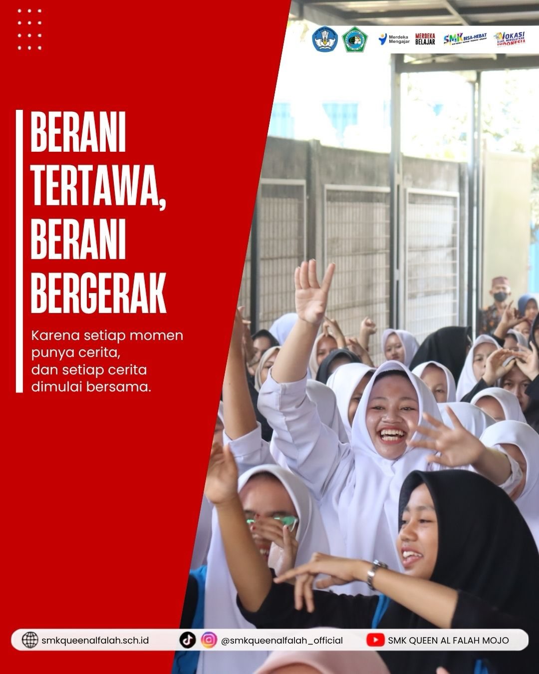 Para siswi SMK Queen Al-Falah bergembira bersama dalam rangkaian lomba sekolah untuk memperingati HUT RI ke-81.